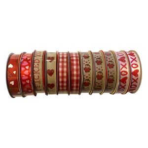 Valentine Ribbon Bundle, Red Pink Heart Ribbon Set for Wreath Making & Crafts